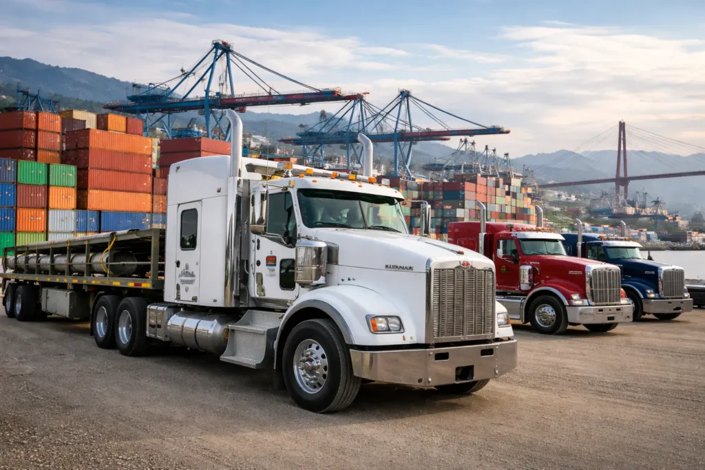 Professional fleet of trucks representing a trusted Trucking Company in Vancouver offering freight brokerage services Vancouver BC