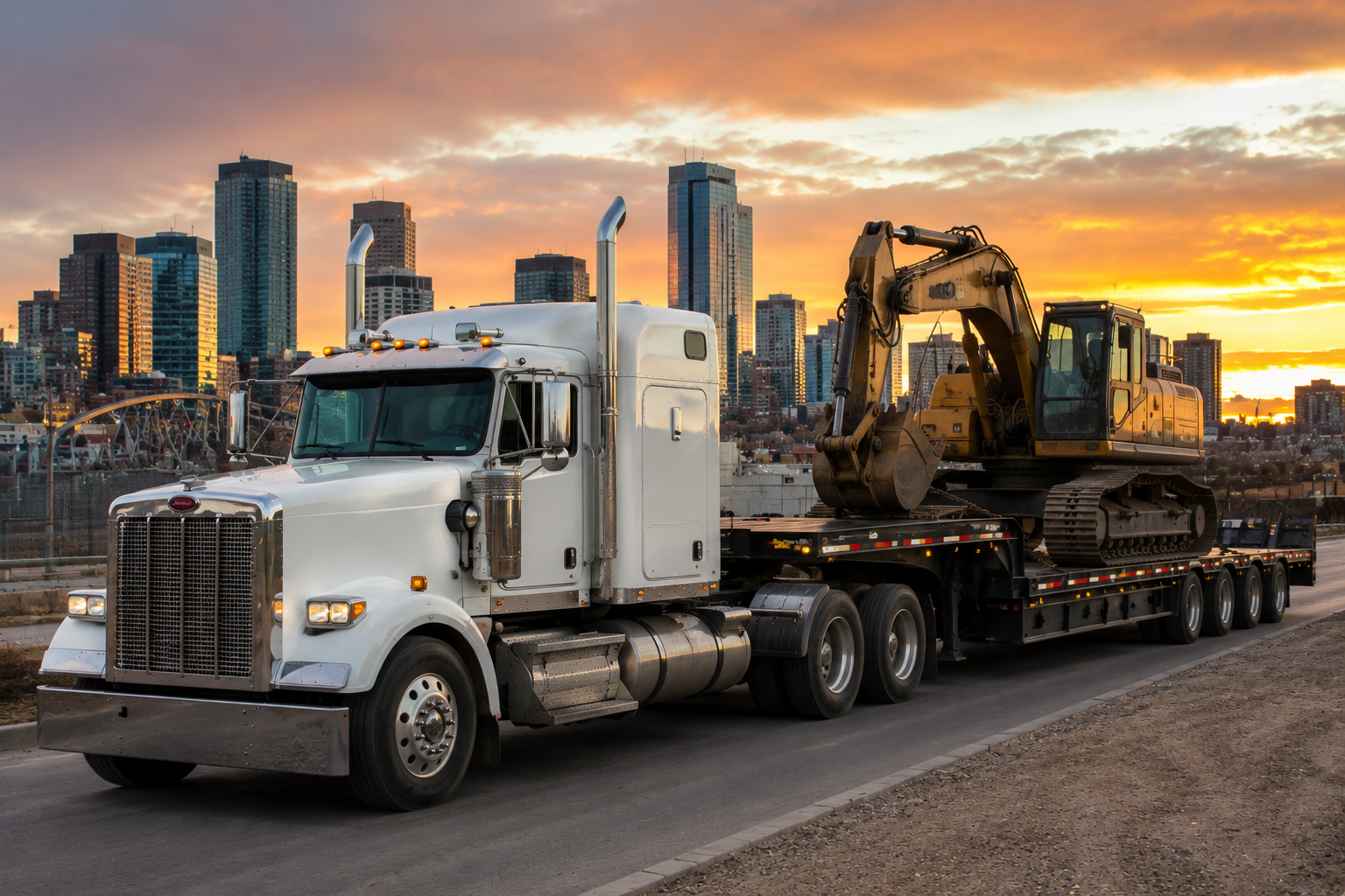 Professional heavy haul truck transporting freight on a highway in Edmonton Alberta