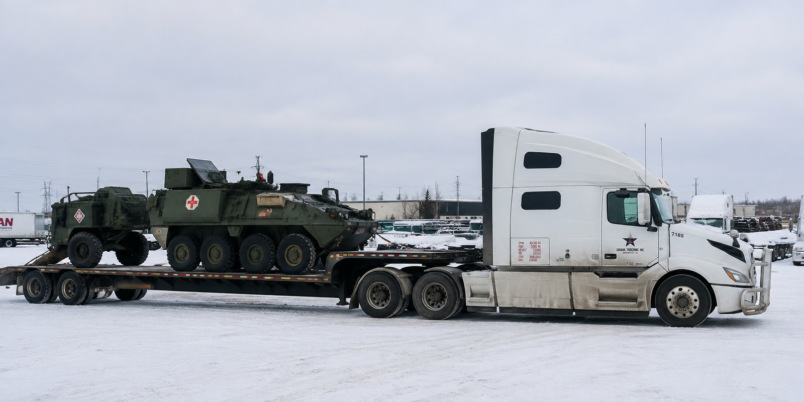 Lubana Trucking specialized heavy haul services transporting oversized industrial and military equipment across North America.